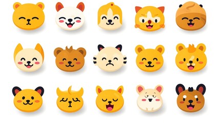 Fototapeta premium Set of cartoon faces expressions, face emojis, stickers, emoticons, cartoon funny mascot characters face set