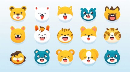 Fototapeta premium Set of cartoon faces expressions, face emojis, stickers, emoticons, cartoon funny mascot characters face set