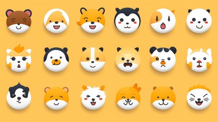 Fototapeta premium Set of cartoon faces expressions, face emojis, stickers, emoticons, cartoon funny mascot characters face set