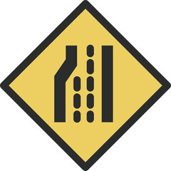 シンプルな標識のカラー単品イラスト　車線数減少