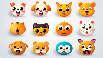 Set of cartoon faces expressions, face emojis, stickers, emoticons, cartoon funny mascot characters face set
