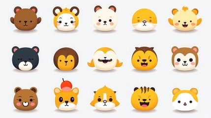 Obraz premium Set of cartoon faces expressions, face emojis, stickers, emoticons, cartoon funny mascot characters face set