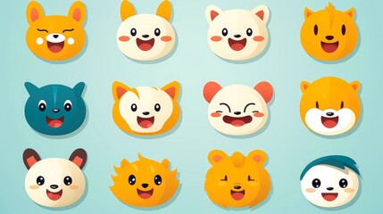 Obraz premium Set of cartoon faces expressions, face emojis, stickers, emoticons, cartoon funny mascot characters face set