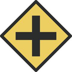 シンプルな標識のカラー単品イラスト　十形道路交差点あり