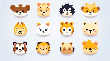 Fototapeta premium Set of cartoon faces expressions, face emojis, stickers, emoticons, cartoon funny mascot characters face set