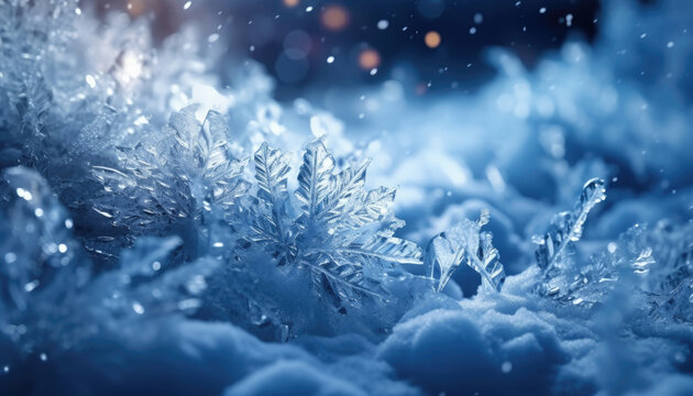 Macro shot of snowflakes as winter background