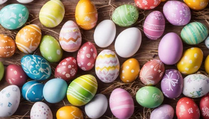 Fotobehang Colorful painted easter eggs © cobaltstock