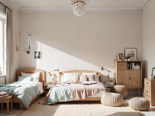 Euphoria reigns in this Bohemian modern living space kissed by morning light. AI design inspires a joyful mood.