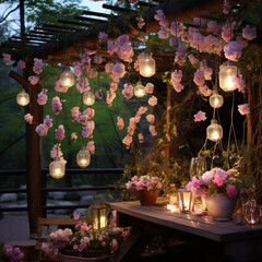 Garden in the wind at evening flower lantern
