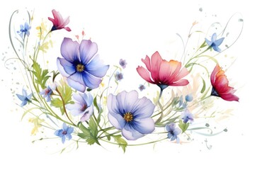 Watercolor wildflower frame with white background clipart - obrazy, fototapety, plakaty