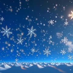 White snowflakes fall on the snow.