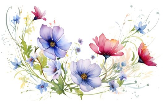 Watercolor wildflower frame with white background clipart