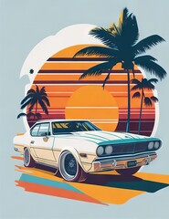 '80s car flat t-shirt design
