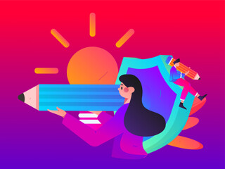 Education learning people flat vector concept hand drawn illustration