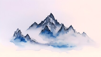 Watercolor Landscape Illustration: Mountains on a White Background