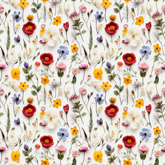 wild flower seamless pattern. summer meadow flowers on white background. - 644491144