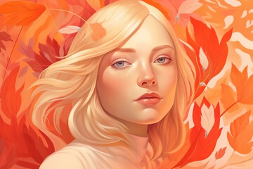 woman flower make-up trend colourful tender face beauty girl pastel portrait. Generative AI.