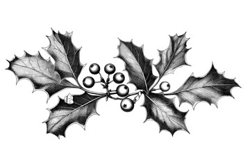 Vintage style illustration of a christmas festive holly branch
