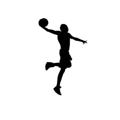 Basketball athlette in action. Basketball athlette silhouette. Black and white basketball athlette illustration.