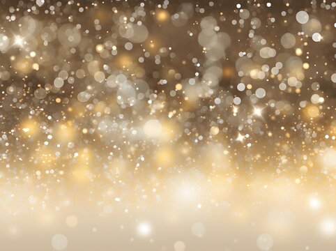 Christmas glowing Golden Background. Christmas lights. Gold Holiday New year Abstract Glitter Defocused Background With Blinking Stars and sparks. Blurred Bokeh banner, celebration