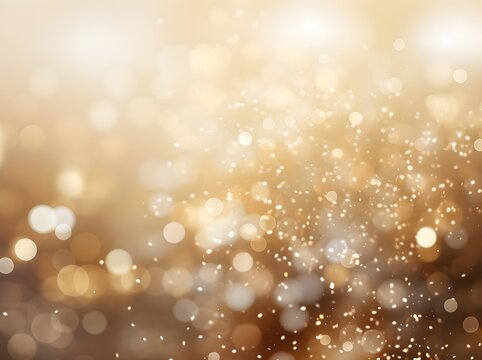 Christmas glowing Golden Background. Christmas lights. Gold Holiday New year Abstract Glitter Defocused Background With Blinking Stars and sparks. Blurred Bokeh banner, celebration