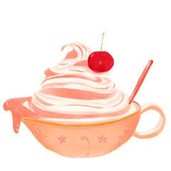 a cup of icecream with cherry