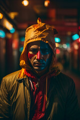 a man with his face painted, costume