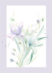 Watercolor Easter Invitation Card Template,  Soft Lavender Lilies and refreshing Mint Green hues