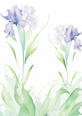Fototapeta na wymiar Watercolor Easter Invitation Card Template, Soft Lavender Lilies and refreshing Mint Green hues