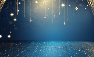 青い壁と床　キラキラした光デコレーション　ゴージャス　豪華　テキストスペース