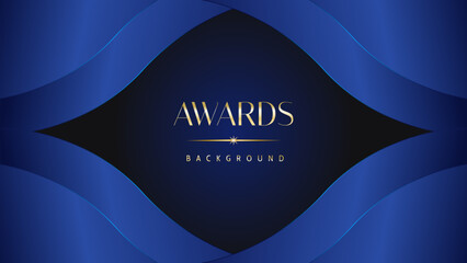 Dark blue golden royal awards graphics background. Lines growing elegant shine spark. Luxury premium corporate abstract design template.