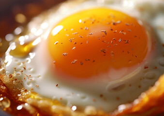 Close up fried egg yolk with pepper on fresh crispy bread.Macro.AI Generative.