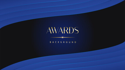 Dark blue golden royal awards graphics background. Lines growing elegant shine spark. Luxury premium corporate abstract design template.