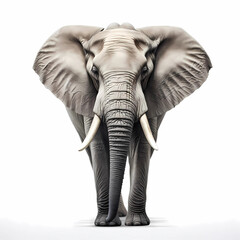Afrikanischer Elefant auf weißem Hintergrund isoliert, erstellt mit generativer KI