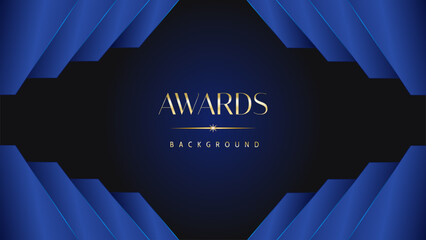 Dark blue golden royal awards graphics background. Lines growing elegant shine spark. Luxury premium corporate abstract design template.