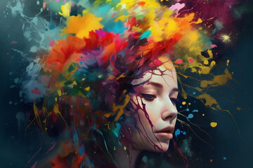 Obraz na płótnie Canvas woman eye colourful watercolor art face beauty lip style portrait illustration. Generative AI.