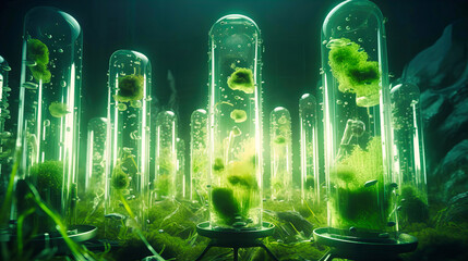 Algae Bio-reactors, Carbon Capture with Green Aquatic Plants - obrazy, fototapety, plakaty