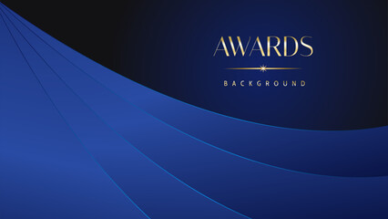 Dark blue golden royal awards graphics background. Lines growing elegant shine spark. Luxury premium corporate abstract design template.
