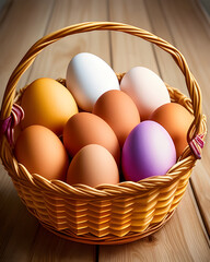 Colourful eggs in a basket
