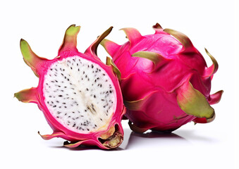 Exotic pitaya dragon fruits on white background.Macro.AI Generative