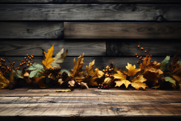 Image of front rustic wood boards and background of fall. High quality photo