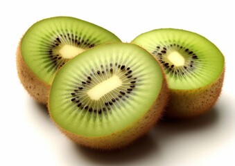 Fototapeta premium Fresh kiwi halves on white background.Macro.AI Generative