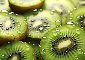 Close up of fresh ripe kiwi slices.Macro.AI Generative