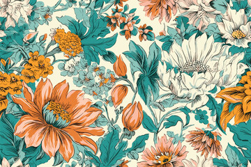 Vector art painting illustration flower pattern. textile, ornamental, ornate, hand drawn, drapery, curl, watercolor, trendy, painting, repeat, fancy, elements, diverse, deco, stain