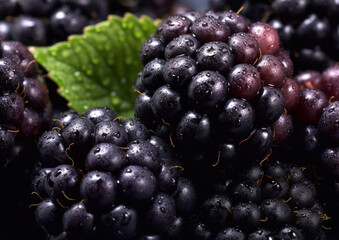 Close up fresh raw organic blackberries.Macro.AI Generative