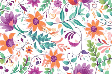 Fototapeta premium Vector art painting illustration flower pattern. textile, ornamental, ornate, hand drawn, drapery, curl, watercolor, trendy, painting, repeat, fancy, elements, diverse, deco, stain