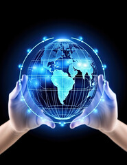 Hands holding a globe that glows. Great for business showing inter-connectivity or a grasp of the situation.