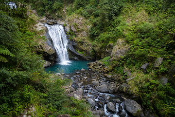 Fototapeta na wymiar Forest waterfall in neidong national forest recreation area of taiwan