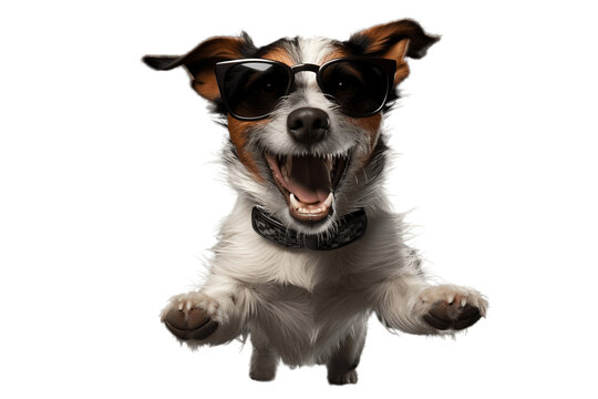 Jumping Puppy Portrait Isolated on a Transparent PNG Background, Render. Generative Ai