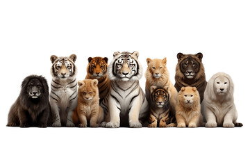 Different breeds of Lion Isolated on a Transparent PNG Background, Render. Generative Ai